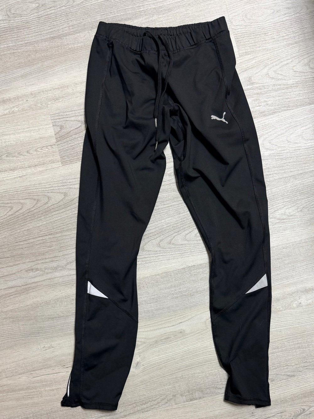 Puma Black and White Logo lined Running Pants